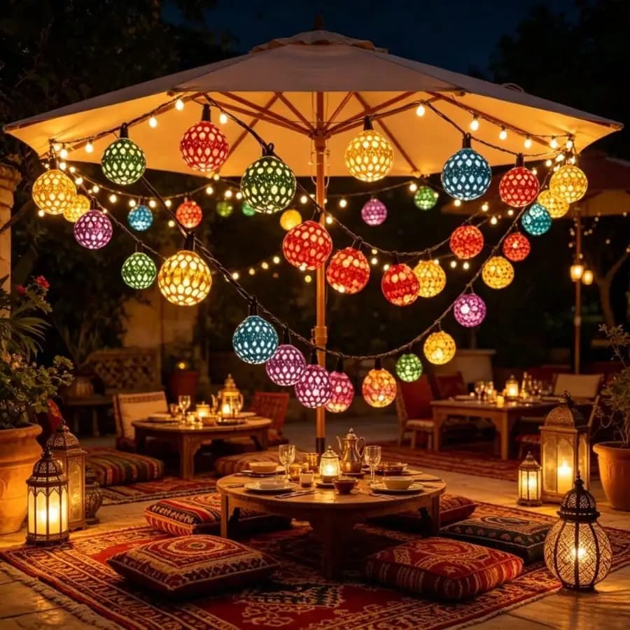 20/30LED Solar Moroccan Spherical Fairy String Lights Waterproof Outdoor Garden Patio Indoor Bedroom Christmas Party Decor Lamps
