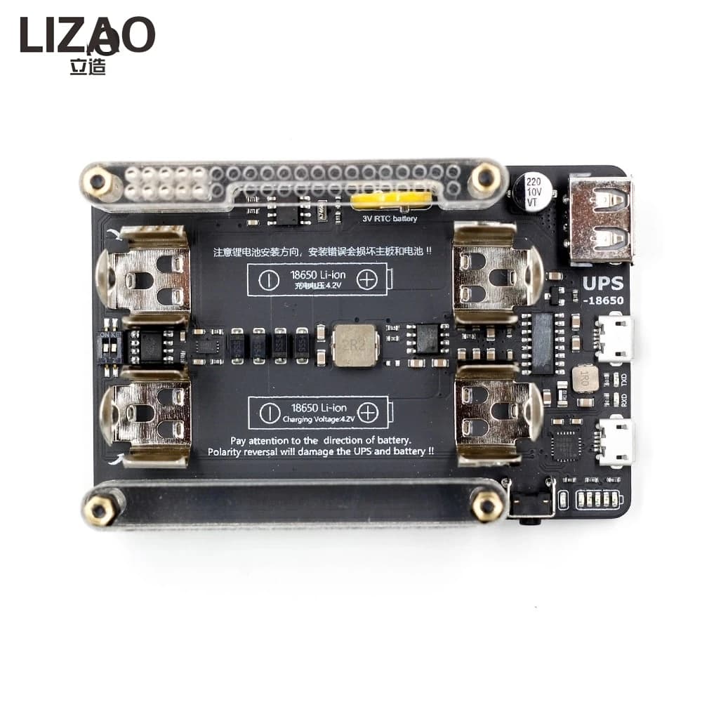 LIZAO Nuova Scheda di Estensione Alimentazione UPS 18650 HAT con Misurazione RTC, Porta Seriale 5V e Ventola per Raspberry Pi