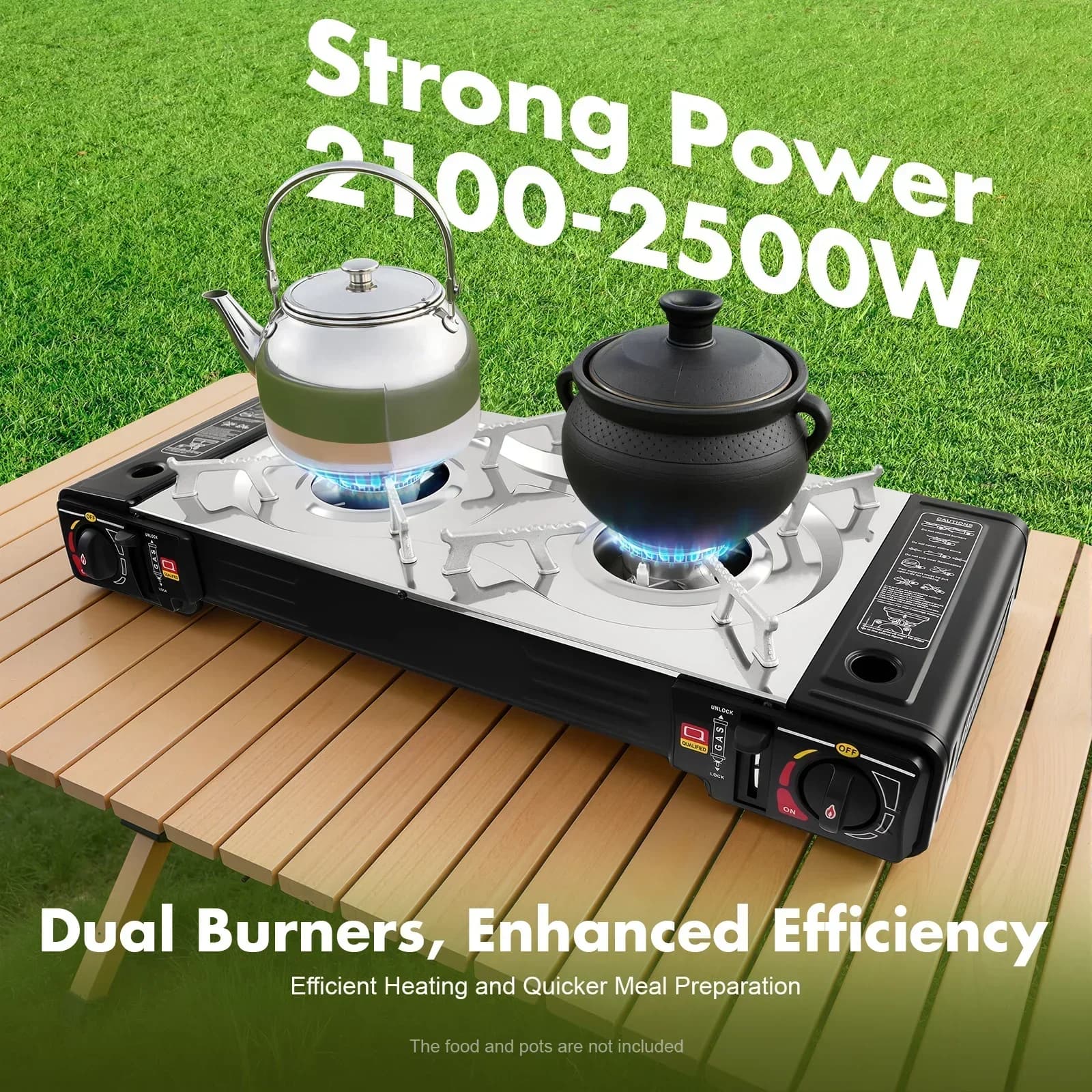2100-2500W Tabletop Portable Butane Camping Stove 2 Burners, 100g/0.22lbs/h Camping Stove with Carrying Case and Baking Pan