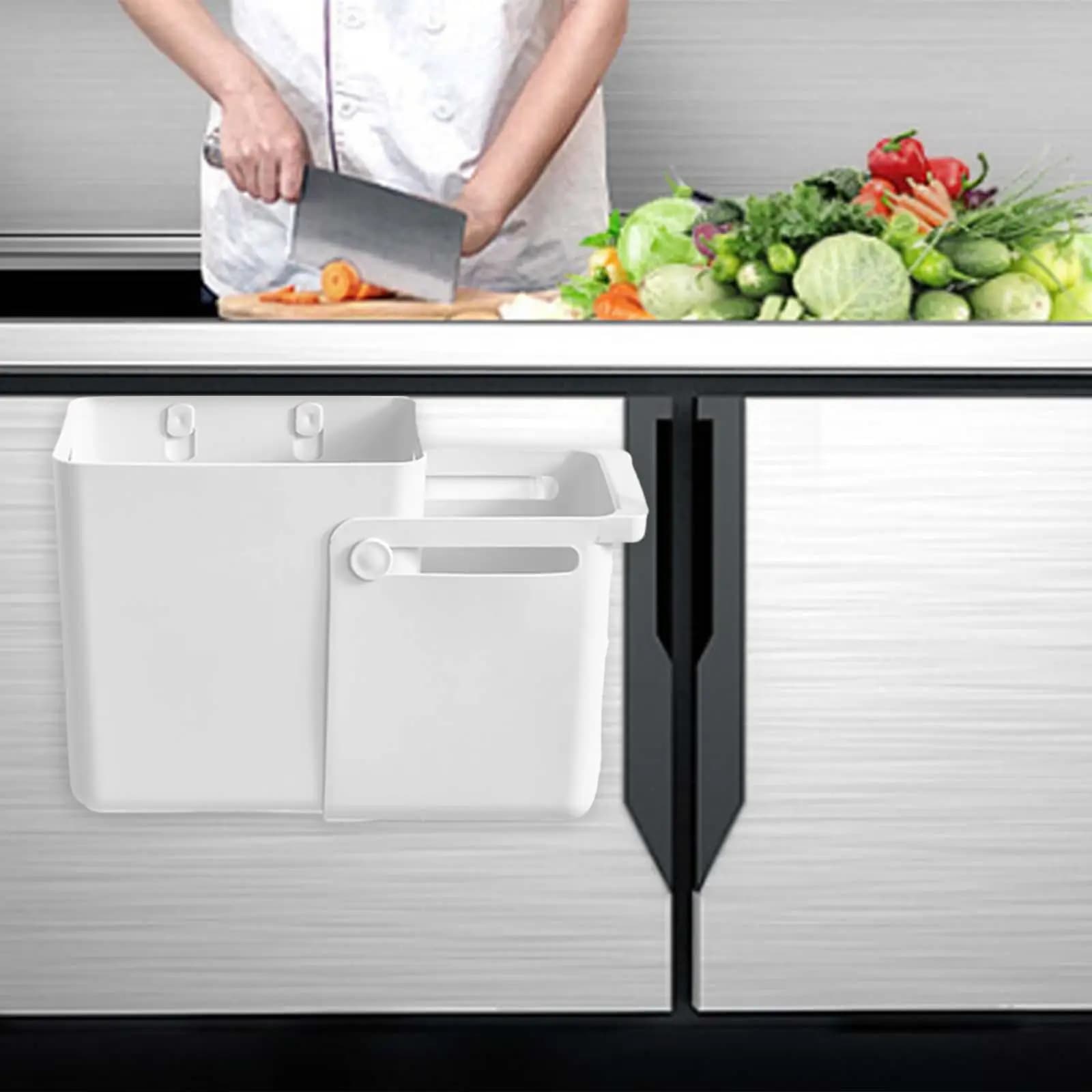 Kitchen Hanging Trash Can Extendable Garbage Container Stylish Food Waste Bin Wastepaper Basket for Dorm Bathroom Countertop