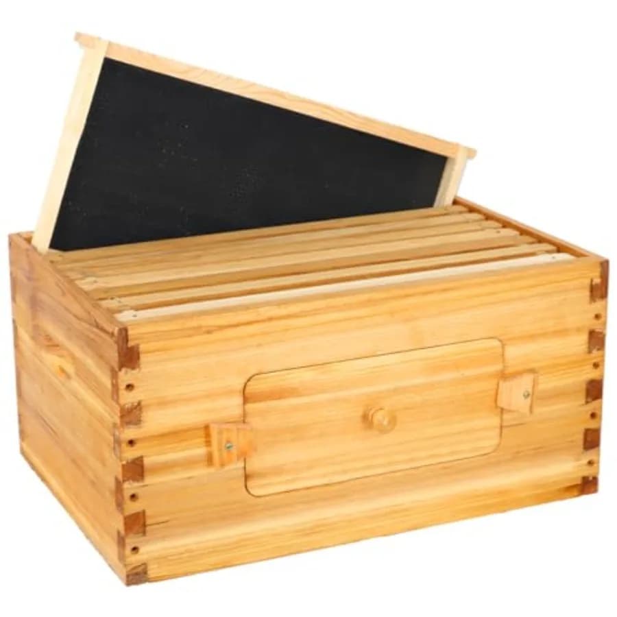 Arnia Langstroth per apicoltura in legno di pino con rivestimento in cera d'api naturale, include telaini e fondamenta cerate, non assemblata