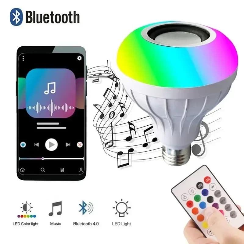 Lampadina Musicale Bluetooth E27 con Luci Ambientali per Bar, Piste da Ballo e Feste, Altoparlante DJ con Telecomando
