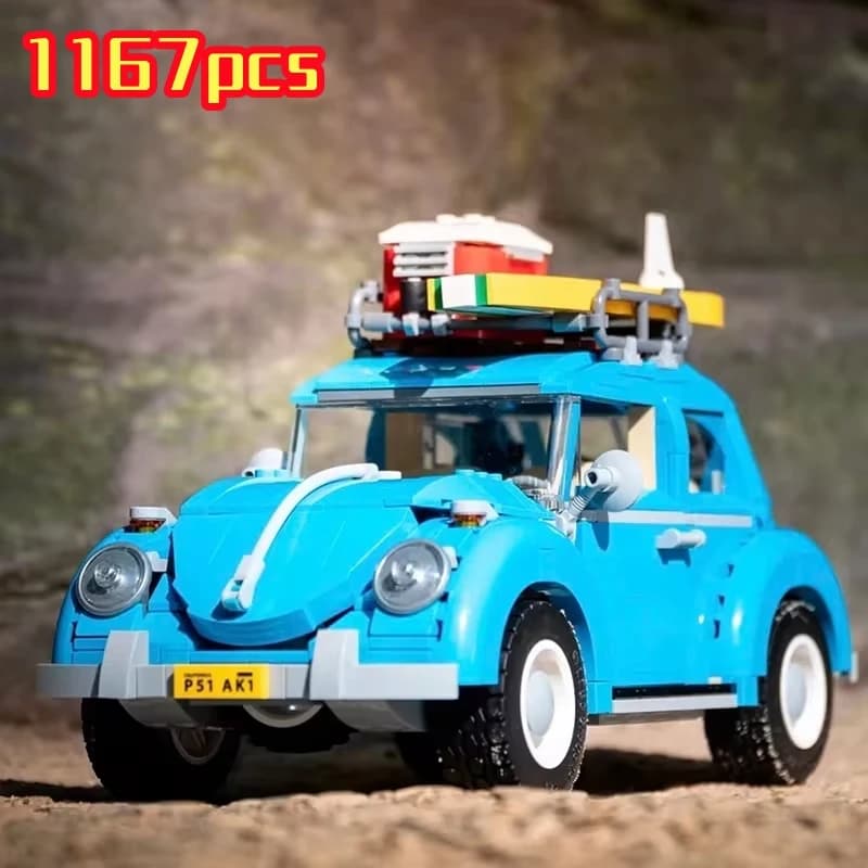 1167 pz Tecnico Blu Beetle Camper Auto Building Blocks Modello Creativo Città Veicolo Set Giocattoli Mattoni Per Il Ragazzo Bambini Regalo Di Natale