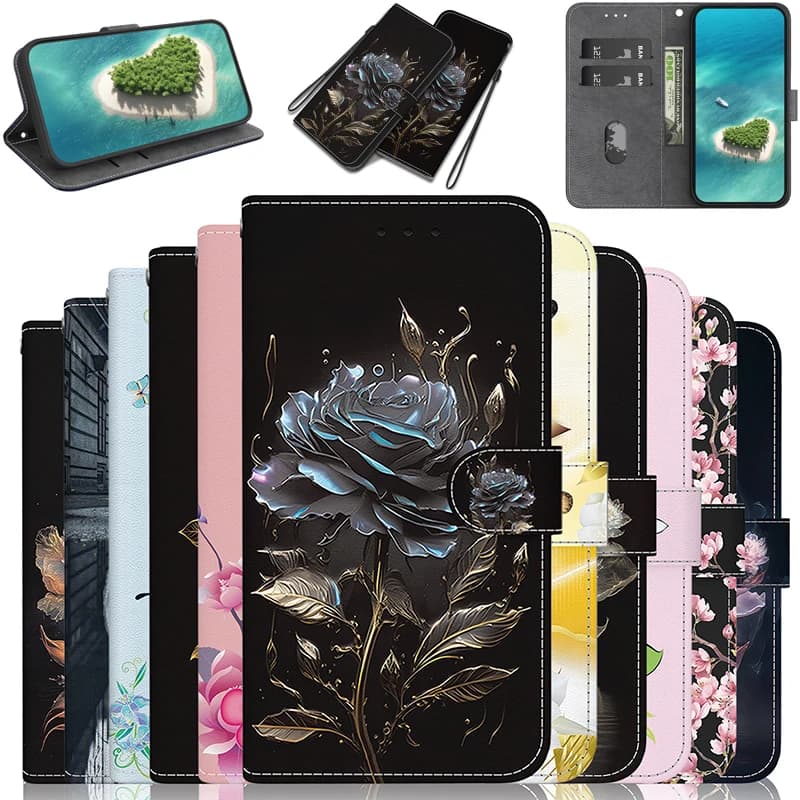 Wallet housing with support for OPPO A60 A59 A58 A57 A55 A54S A38 4G 5G A53 A36 A52 A57S A58X Wallet housing with painted pattern