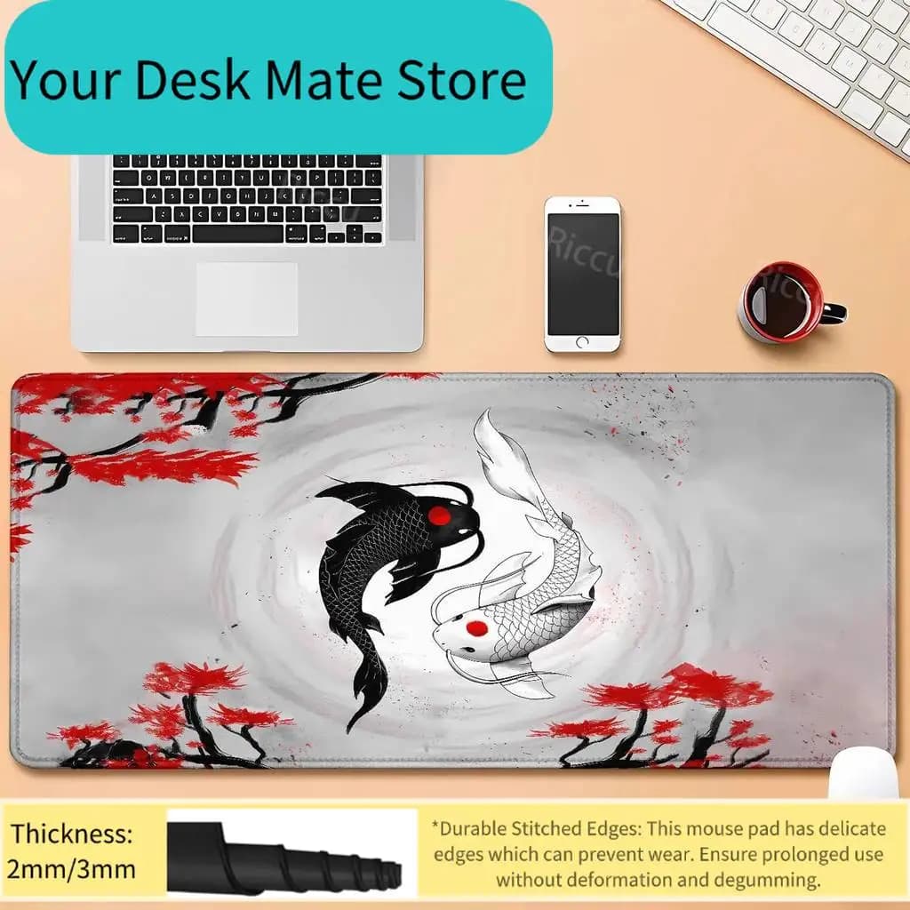 Accessori da gioco Koi Fish Ying Yang, tappetino per mouse con stampa HD, tappetino per mouse in gomma antiscivolo, tappetino per mouse da gioco, tappetino per computer, tappetino per mouse da scrivania