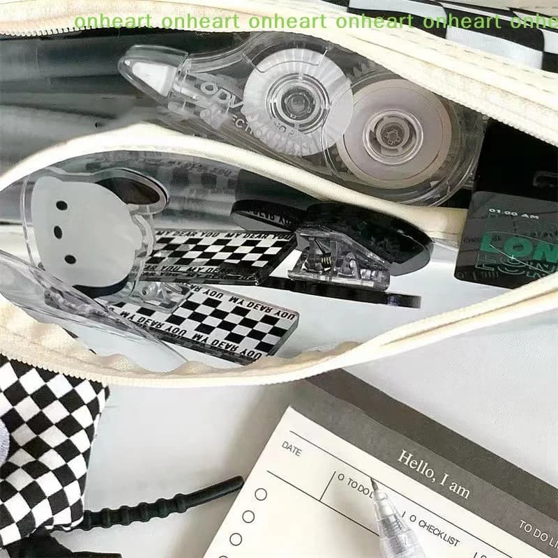 Pencil Pouch Students Staionary Gifts Transparent Pencil Case Pencil Case Black and White Texture Chess Pencil Case Chessboard