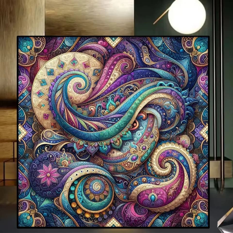 5D DIY Diamond Painting Kit Paisley Swirl Art Full Round Drill Crystal Rhinestone Embroidery Cross Stitch Crafts for Wall Decor