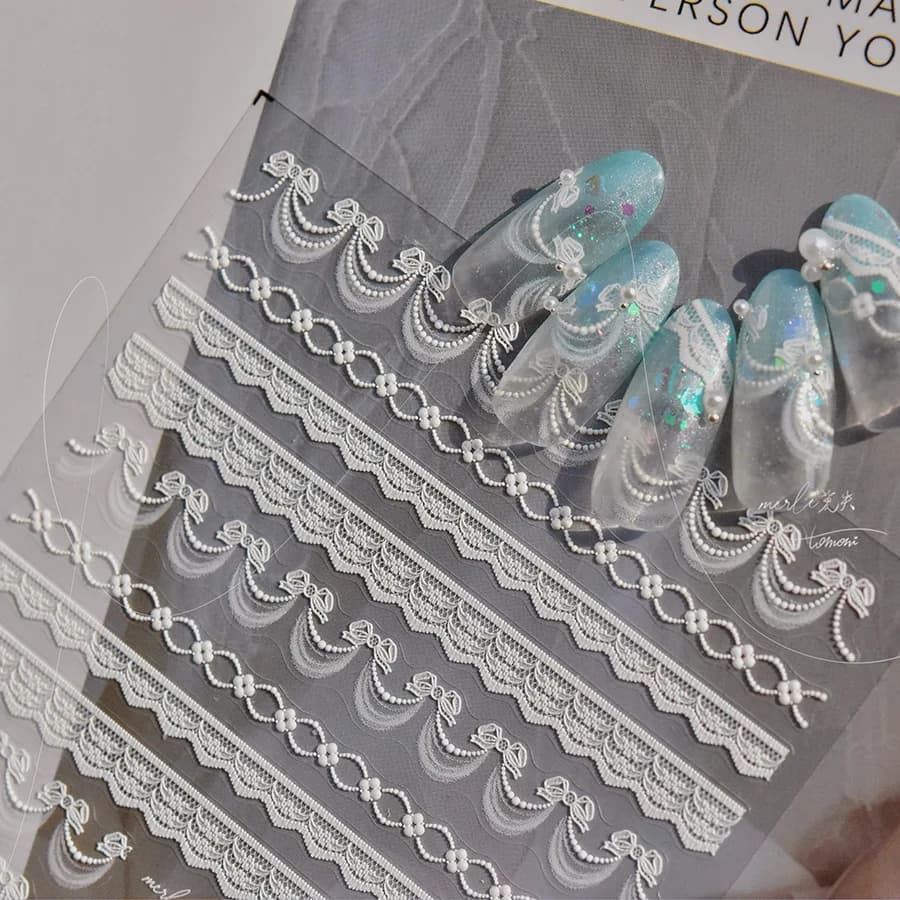 1pcs 5D Embossed Exquisite Kawaii Lace Nail Art Stickers Japanese Lace Series Nail Adhesive Decorations Decals DIY Accessories