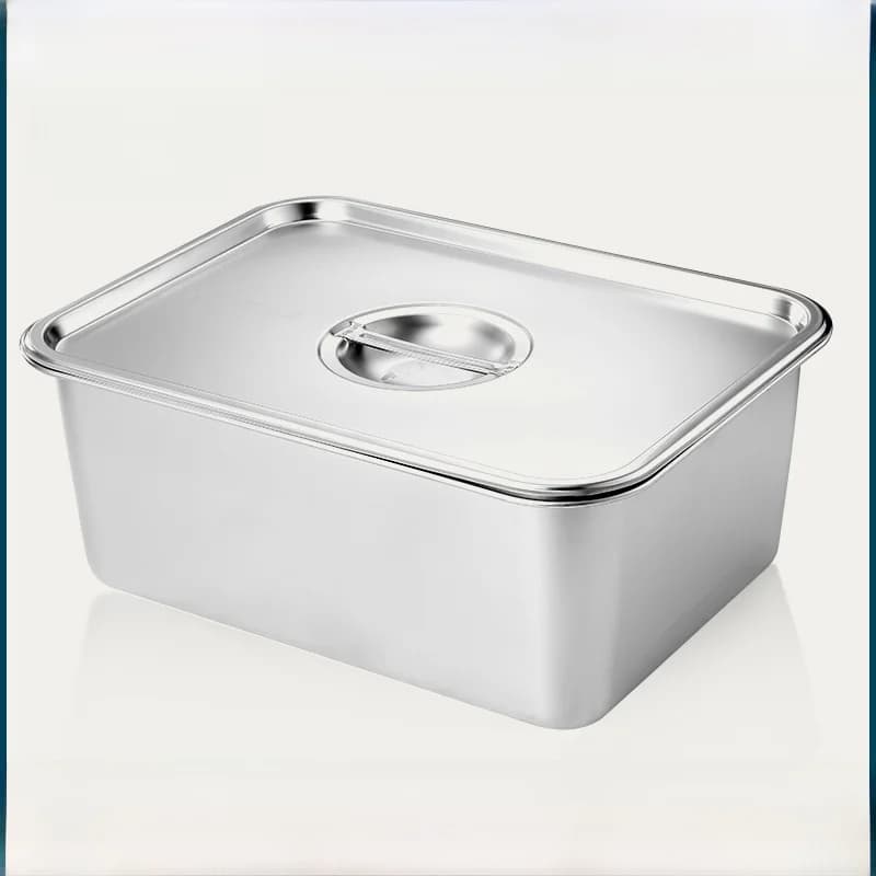 Padella Rettangolare Grande in Acciaio Inossidabile con Fondo Piatto per Riso al Vapore e Fritture, Stile Cinese, con Coperchio