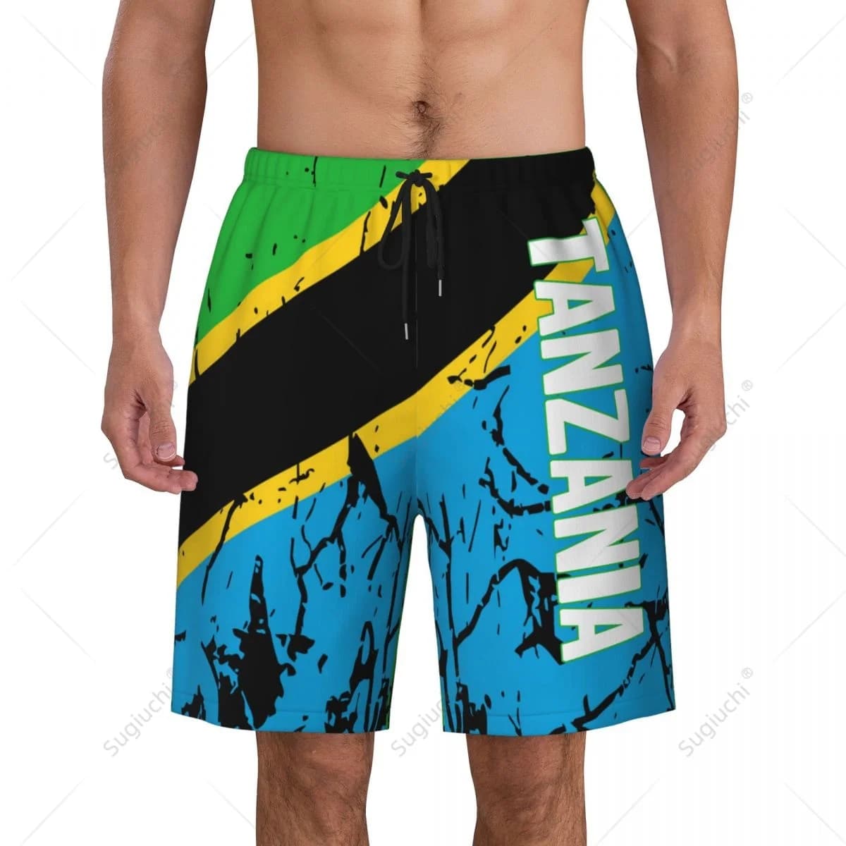 Pantaloni da spiaggia con bandiera della Tanzania da uomo Pantaloncini da surf Surf Ragazzi Calcio Ciclismo Costumi da bagno Corsa in poliestere