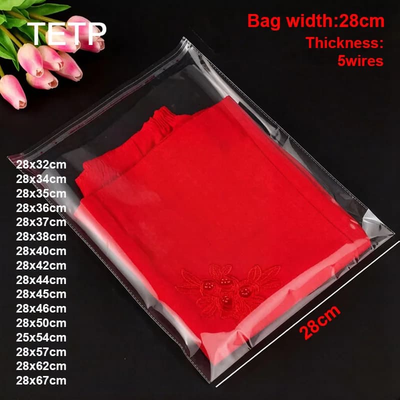 TETP Width 28cm Clear Self Adaptive Sealing Bags For Jacket Shawl Shoes Vest Hat Packaging Cellophane Toys Books Dustproof