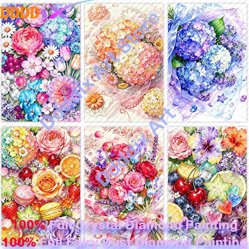 Flowers&Fruits New Arrival 100% Fairy Dust Diamond Painting Kit Full Embroidery Square Crystal Wall Decorative Pictures for Home