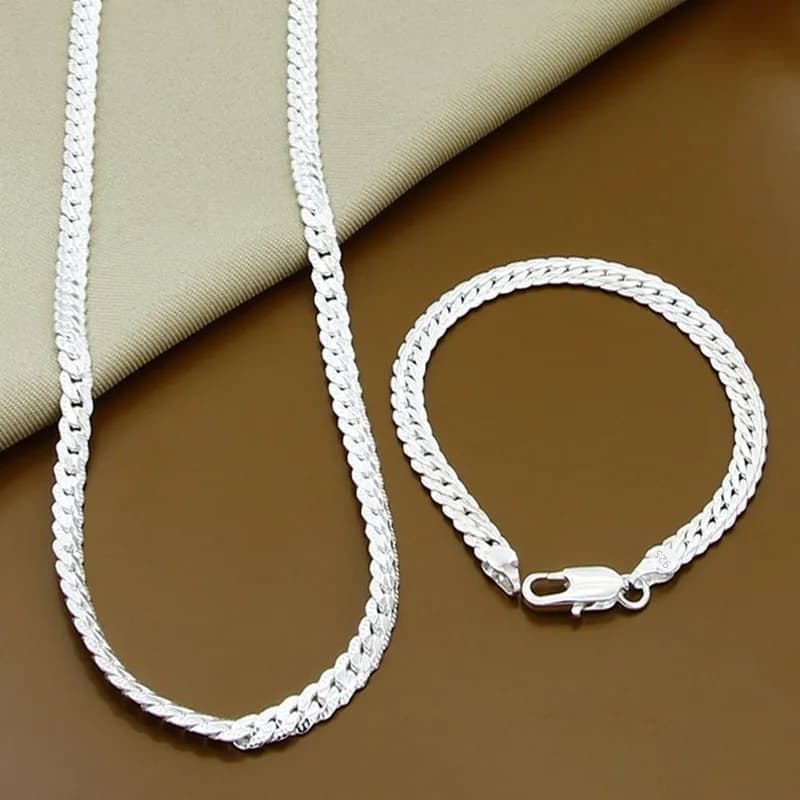 925 Sterling Silver 925 Sterling Silver Full Chain Bracelet, Women's Fashion Jewelry Set, Wedding Gift