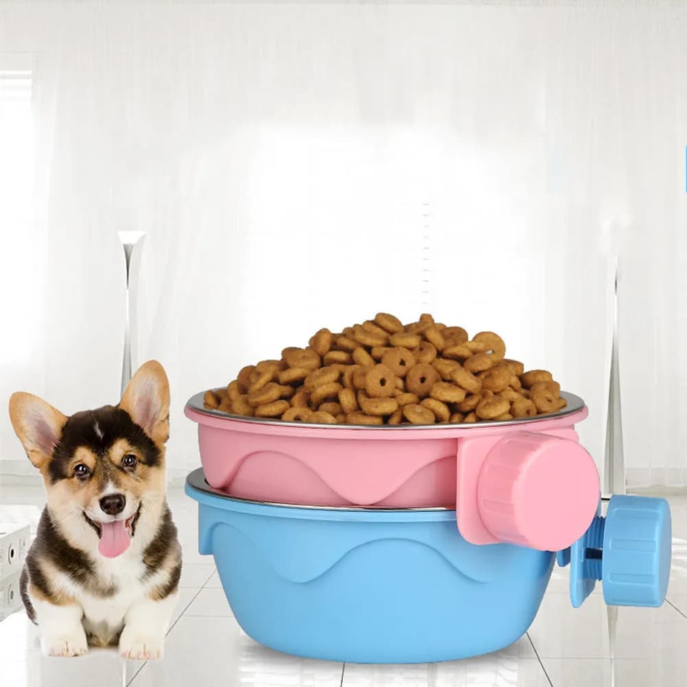 Ciotola per Cani e Gatti in Acciaio Inossidabile, Rimovibile, per Gabbia, in Materiale PP Durevole, per Cibo e Acqua, Accessori per Animali Domestici