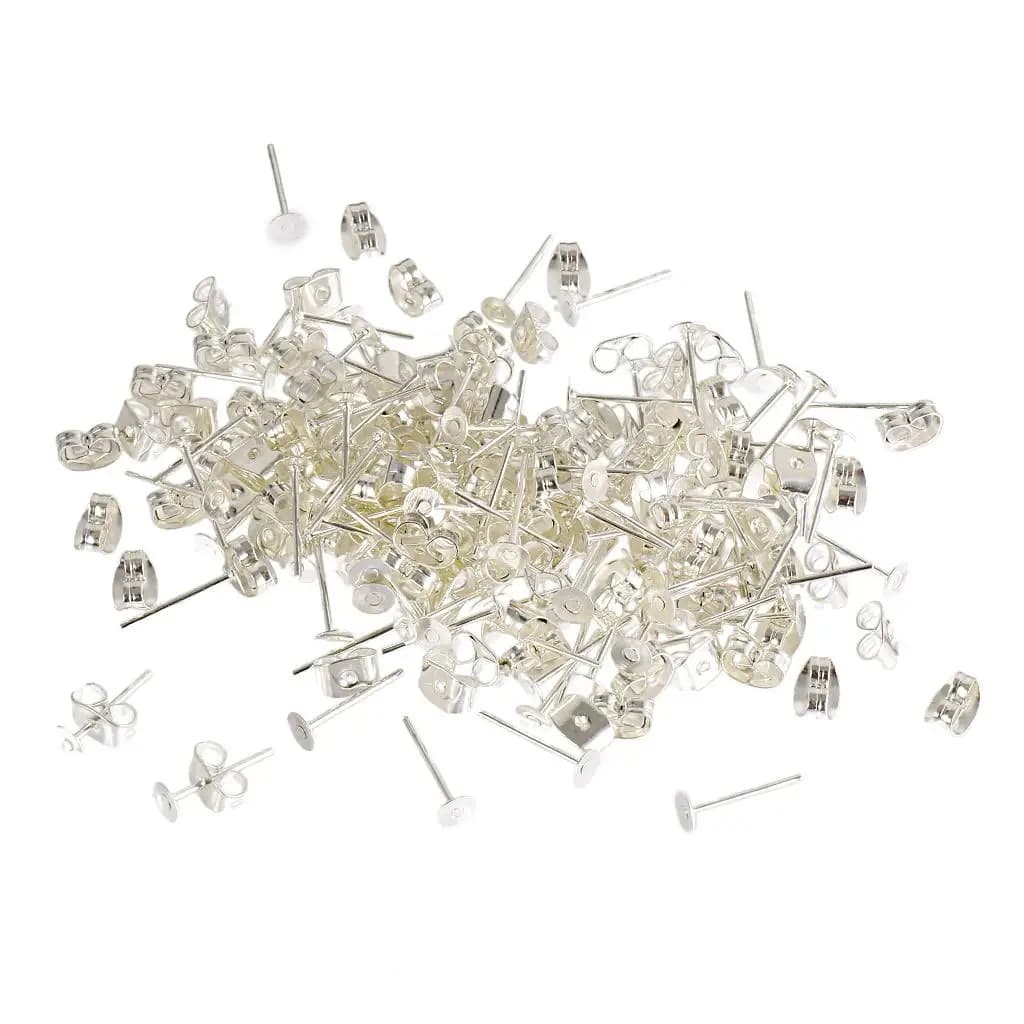 Base per Orecchini Fai-da-Te con Chiusura a Perno in Ferro, Componenti per Creazione di Orecchini Artigianali in Argento