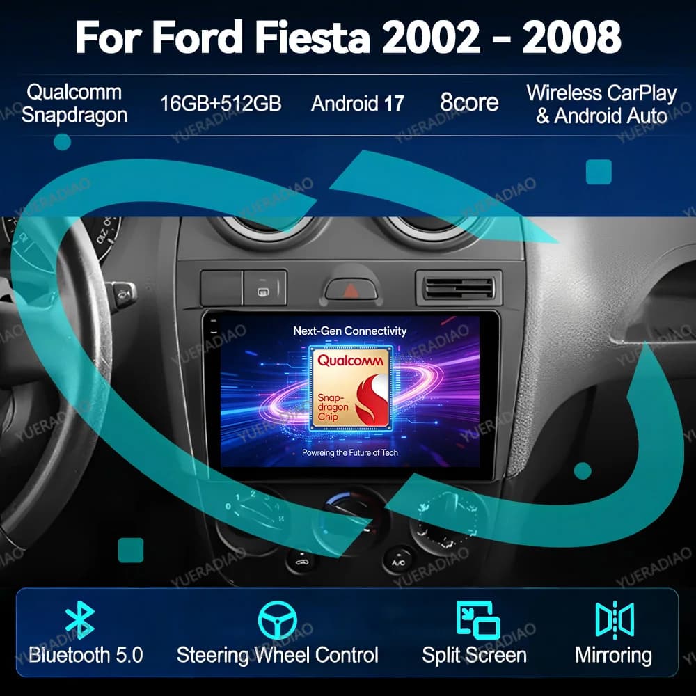 Android 17 Car Radio For Ford Fiesta Mk VI 5 Mk5 2002 - 2008 Multimedia Video Player 4G LTE 5G WIFI Qualcomm GPS NAVI BT QLED