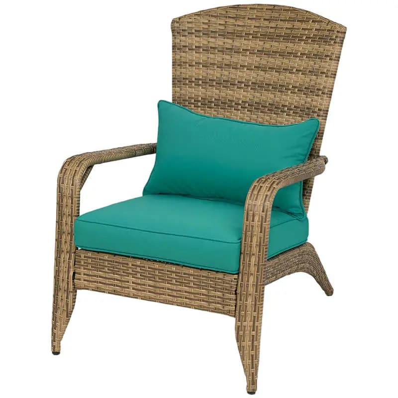 Sedia Adirondack da Patio con Rattan Intrecciato, Morbidi Cuscini, Schienale Alto Curvo per Terrazza o Giardino, Blu Cielo
