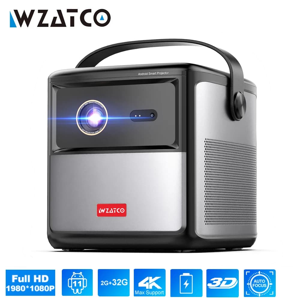 WZATCO S90 Full HD 1080P 4K DLP MINI Proiettore 3D 32G Android 5G WiFi Proiettore da 300 pollici LED Smart Pocket Cinema Proiettore batteria