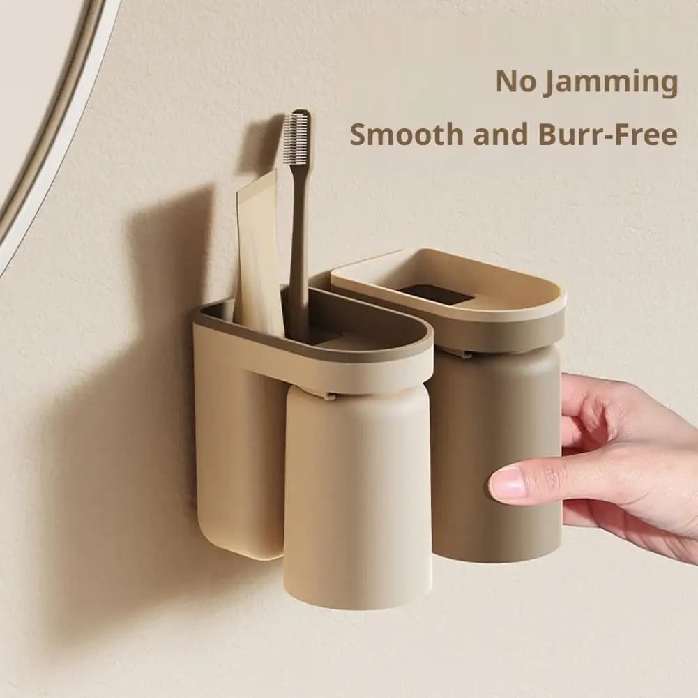 Drill Free Wall Mount Toothbrush Holder With Detachable Rinse Cup Mouthwash Cup Storage Rack Toothpaste Storage Organizer