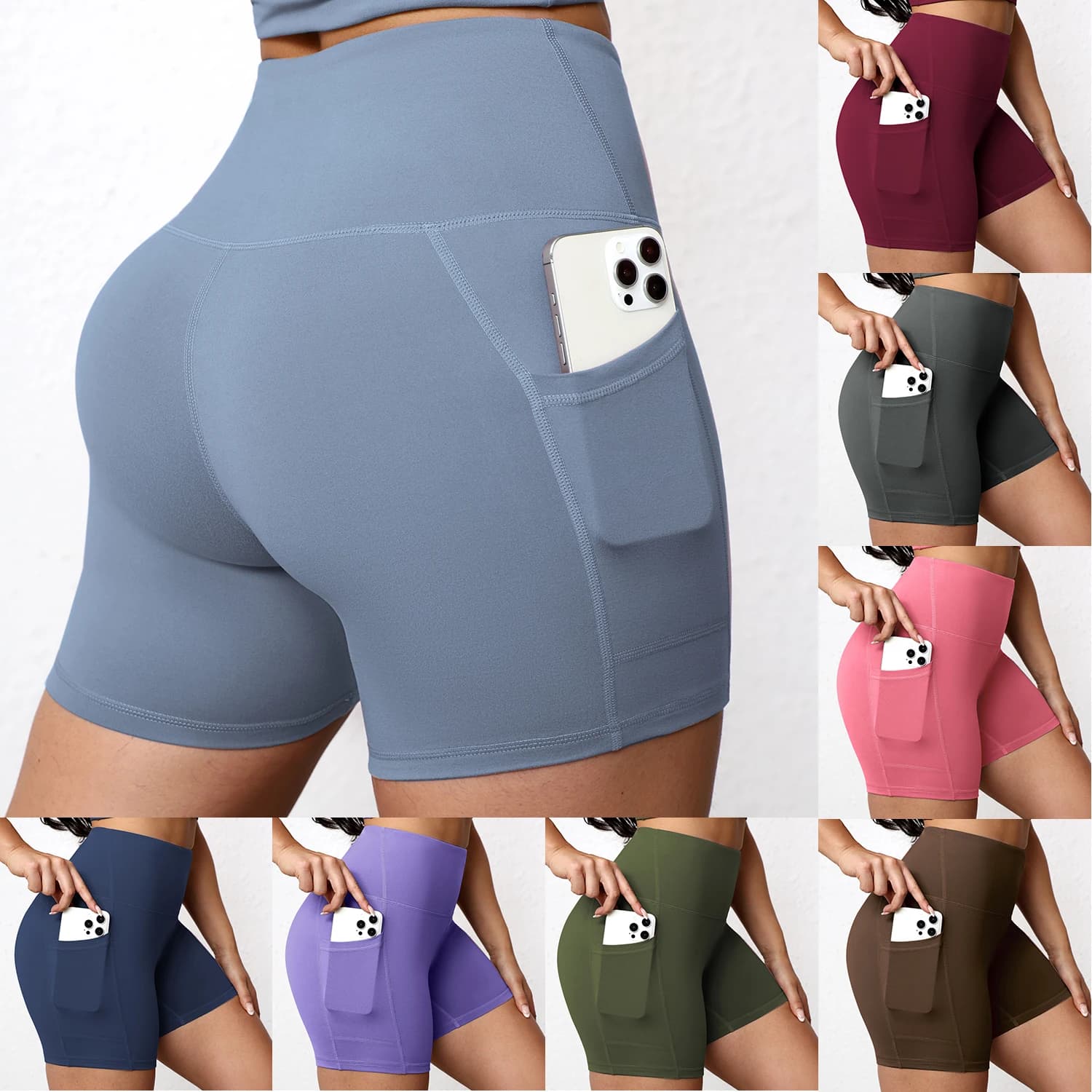 Pantaloncini Sportivi da Donna con Tasche, Leggings Yoga a Vita Alta, Anti-Squat, Asciugatura Rapida, per Fitness e Ciclismo
