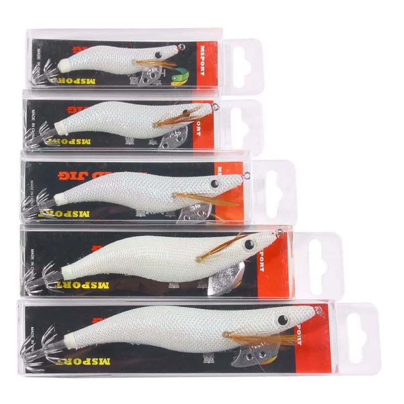 Esca da pesca finta, gamberetti in legno luminosi bianchi Esca finta Esca dura in scatola Esca da pesca per gamberetti Pesca in mare Esca da pesca calamari Nuovo
