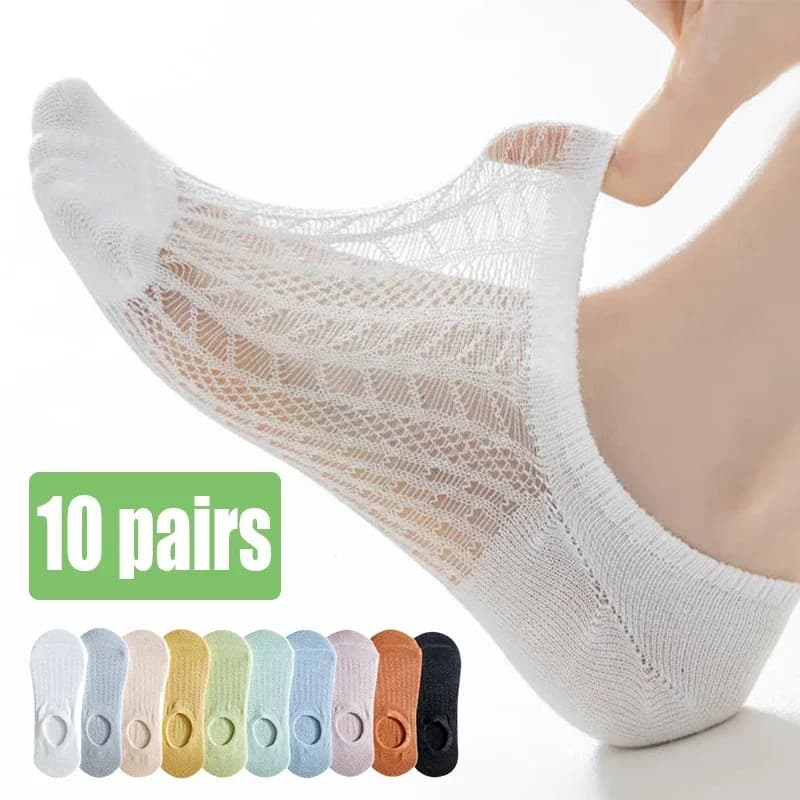 5 paia di calzini invisibili da donna in rete, calzini invisibili antiscivolo, comodi e traspiranti, morbidi, estivi, ultra sottili, tinta unita