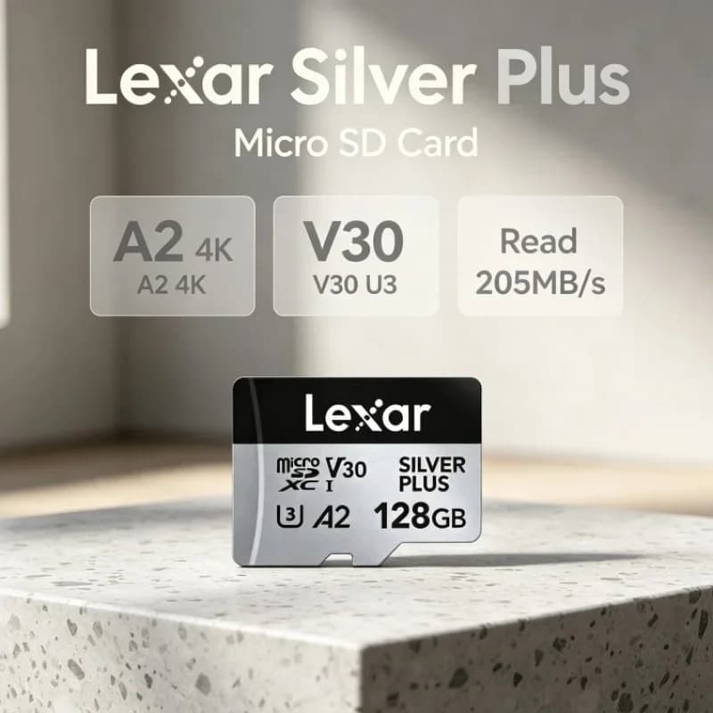 Lexar Silver Plus Micro SD Card SDXC A2 64GB-1TB 4K V30 U3 Read 205MB/s TF Memory Cards for DJI Drone UAV Digital Camera