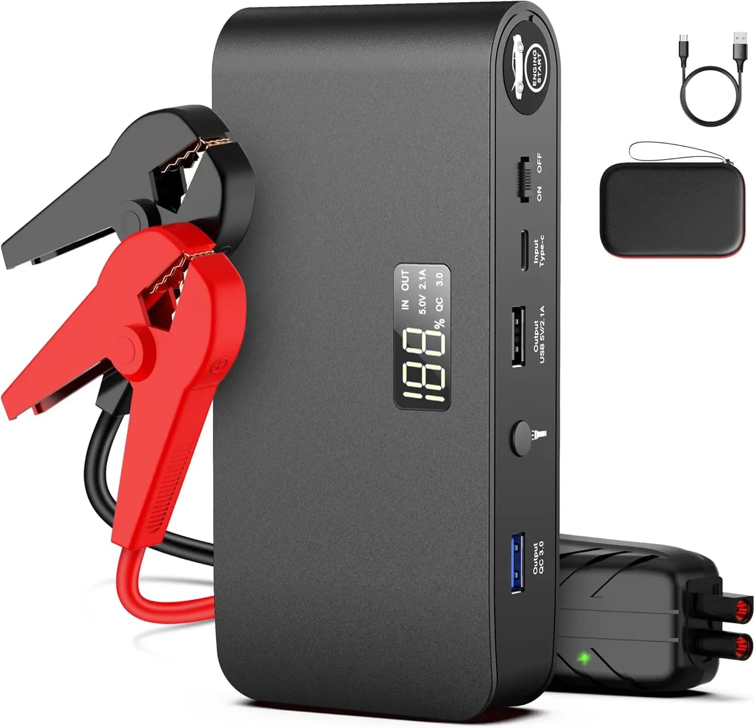 Avviatore di Emergenza per Auto 4000A 16000mAh con Ricarica Rapida USB QC3.0 PD18W, LED SOS per Uso d'Emergenza