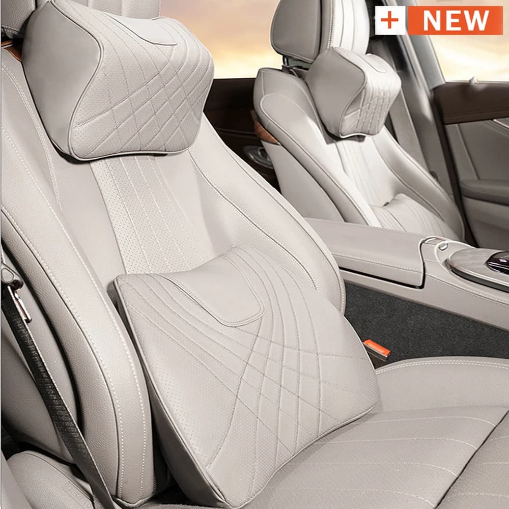 Supporto lombare per seggiolino auto in pelle con memory foam Cuscino per il collo Poggiatesta per la vita Supporto per la schiena automatico da viaggio Accessorio per interni per auto