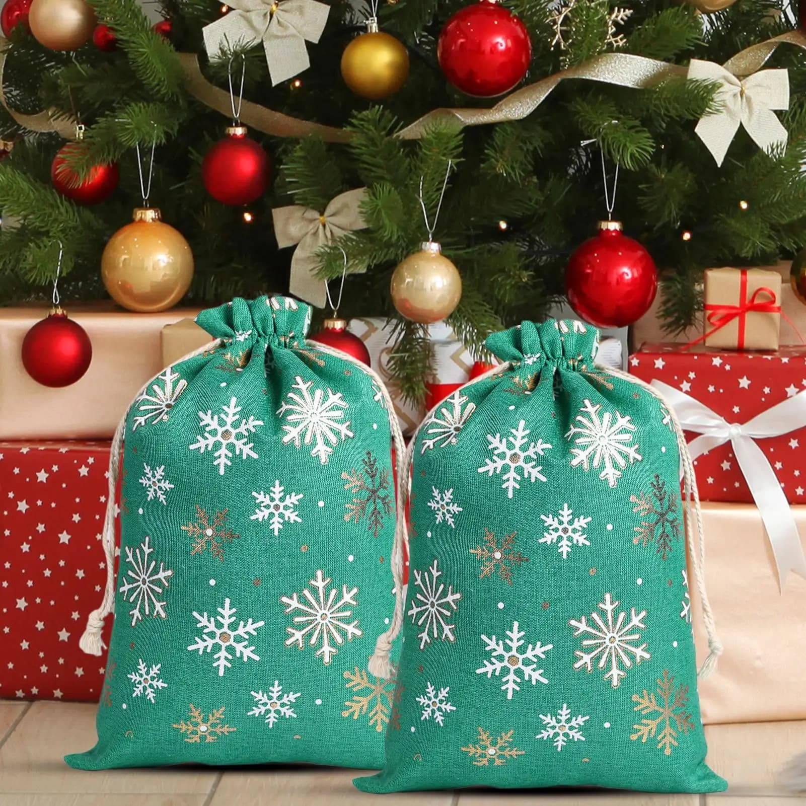 Sacchetti medi in tela da imballaggio, decorazioni riutilizzabili in lamina d'oro, decorazioni per feste di Natale, per compleanni, vacanze del Ringraziamento, Capodanno