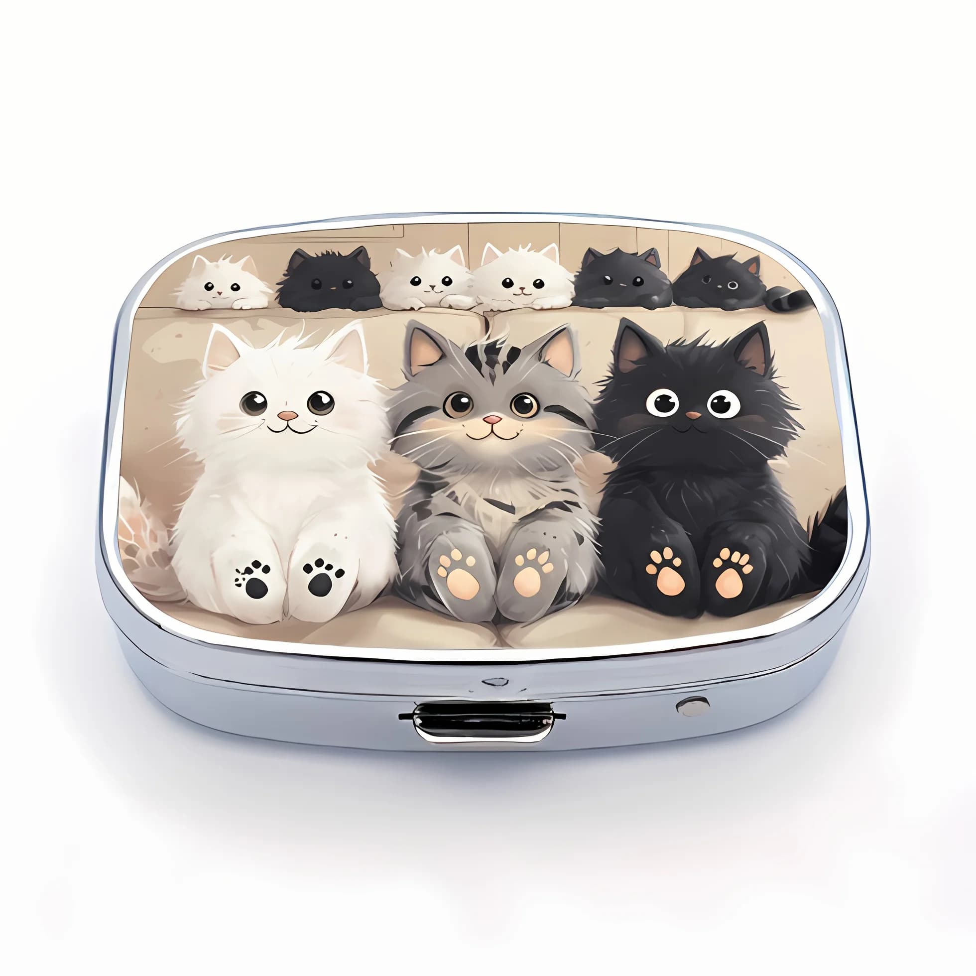 1 Metal Square Pill Box, Cute Cat Shape, Warm and Cozy Design, Can Be Placed in a Wallet or Pocket, Portable Cute Metal Pill Box, Double Compartment Portable Pill Box, Mini Pill Box, Suitable for Travel or Daily Use