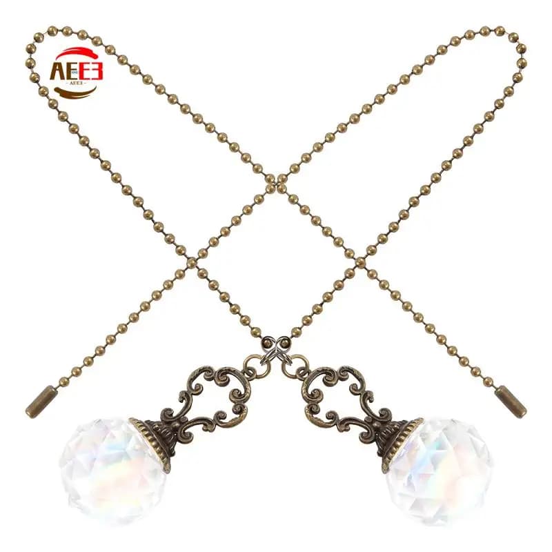 AEE3-Set di 2 maniglie a catena per ventilatore da soffitto trasparenti in stile vintage con sfera a prisma di cristallo