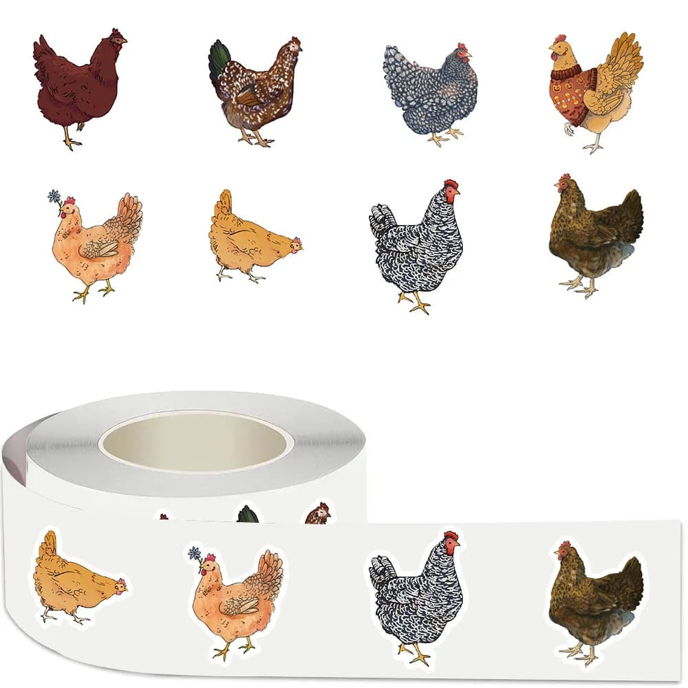 500 Pezzi Adesivi a Rotolo con Galline da Fattoria, Adorabili Animali Cartoon per Frigorifero, Valigie, Laptop, Borracce, Telefono - Decorazioni e Decalcomanie