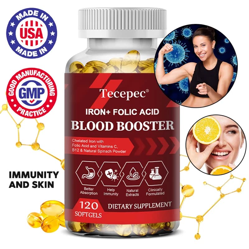 Iron supplement + folic acid, with vitamin C, B12 and zinc, blood strengthening, circulation support, immune support