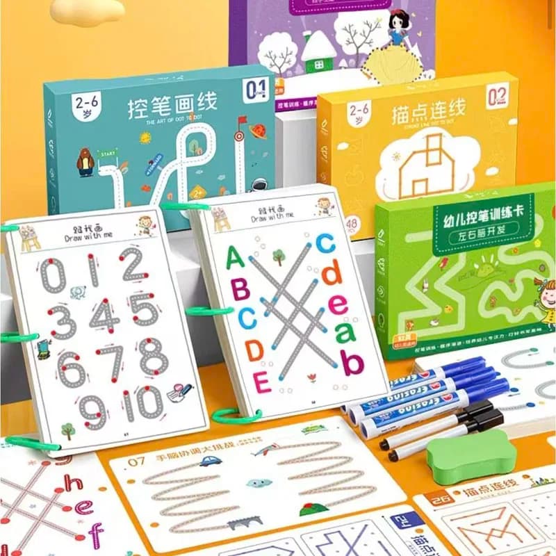 Quaderno Magico Riutilizzabile per Esercizi di Tracciamento, Libro di Pratica per il Controllo, Quaderno di Addestramento Montessori per Bambini, Cancelleria Educativa per il Disegno