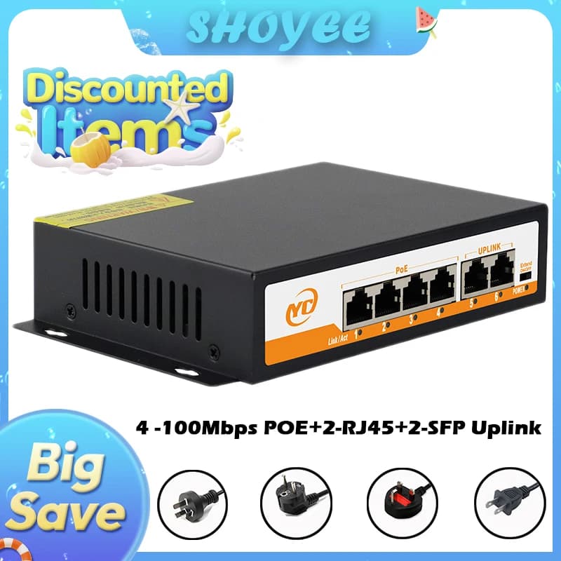 Nuovo switch Ethernet RJ45 POE a 6 porte con plug and play non gestito Uplink gestito intelligente 802.3af/at, per telecamera IP/NVR