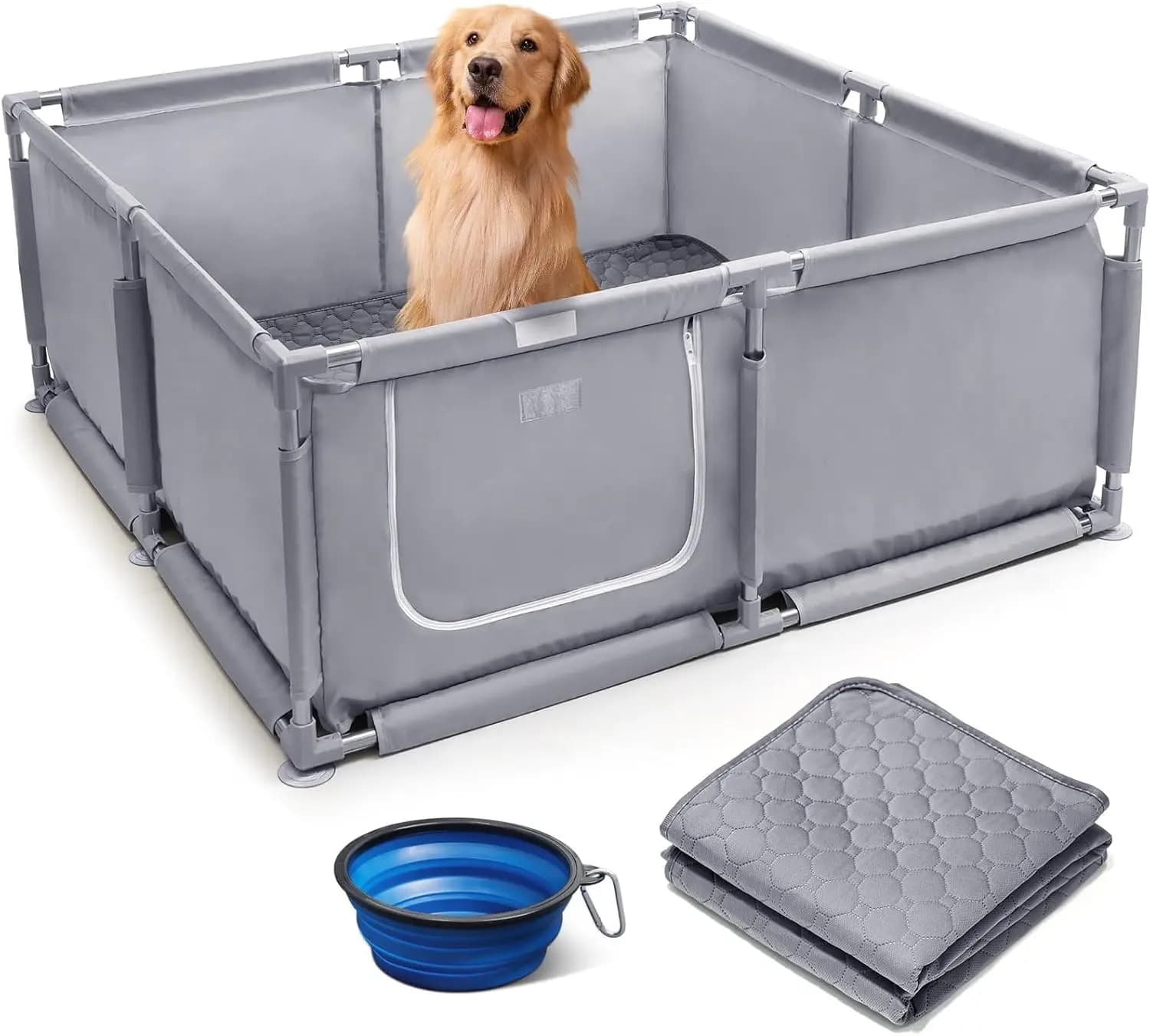 Cuccia per Cani 48x48x18 Pollici con Tappetino Lavabile e Ciotola Pieghevole per Cani di Taglia Media e Piccola