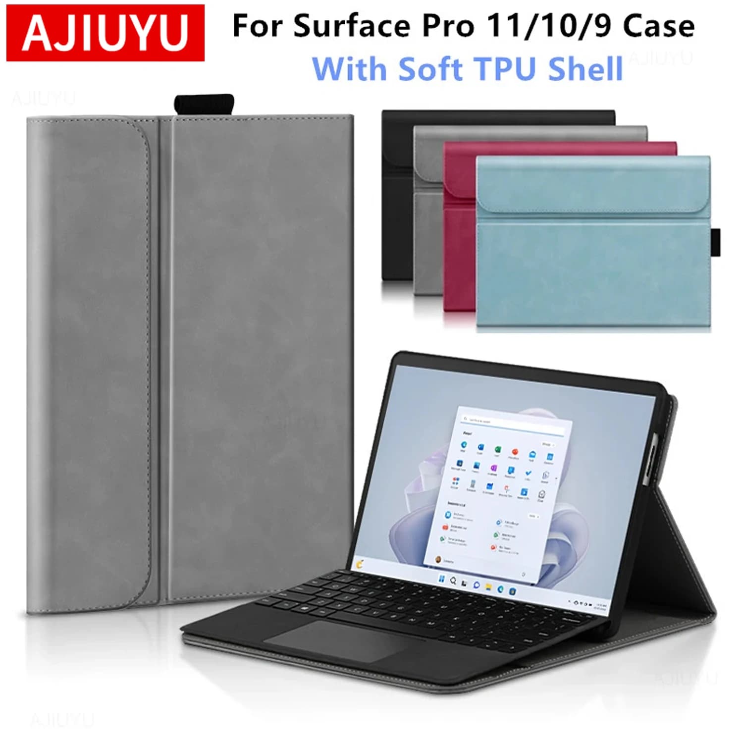 Custodia per Microsoft Surface Pro 11 10 9, Cover a libro in pelle PU da 13 pollici con funzione stand per Surface Pro 11 10 9 Pro11 Pro10/9