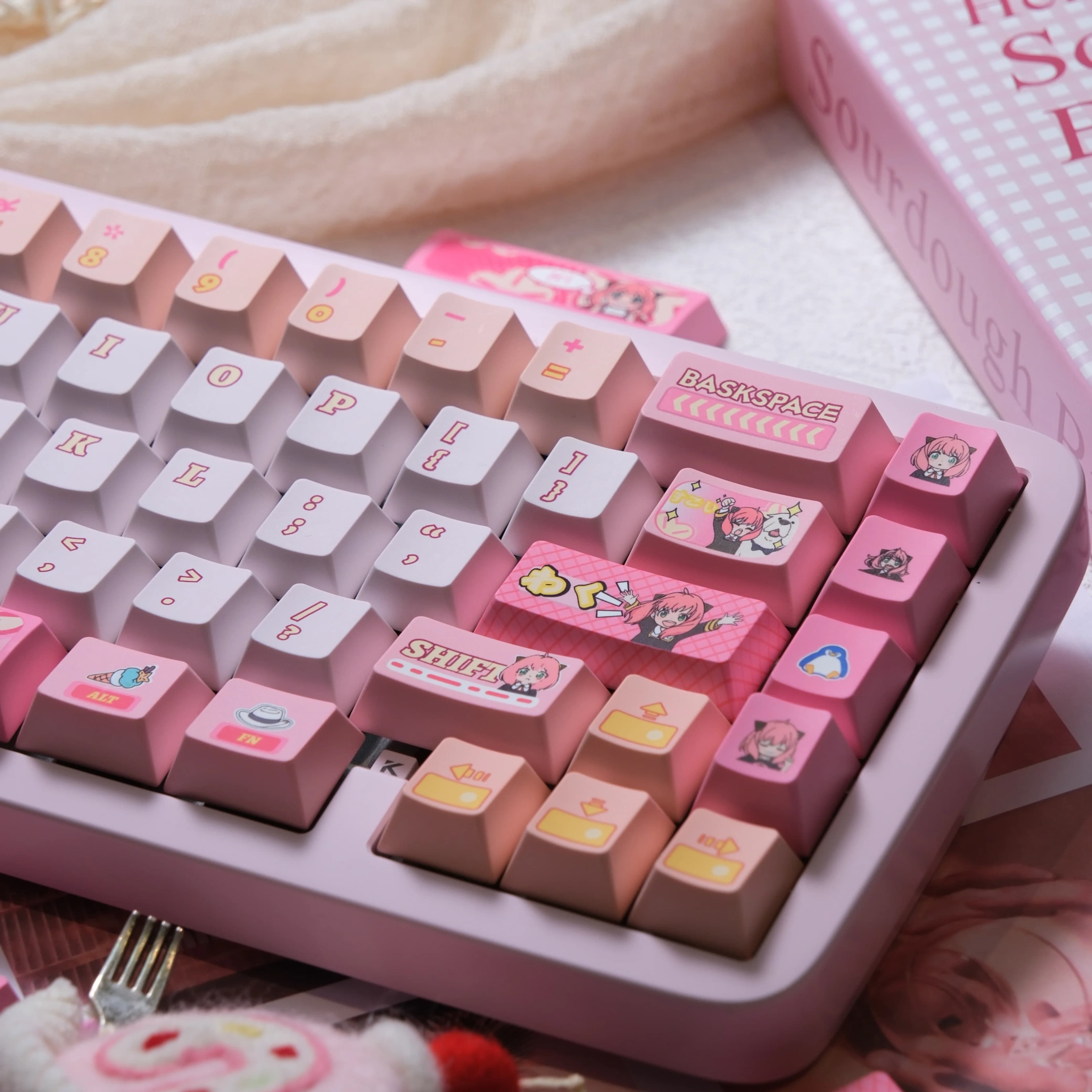 Anya Forger Keycaps PBT Cherry Profile 146 Keys SPY×FAMILY Theme Pink Cute Anime Keycap Set for MX Switch Mechanical Keyboard