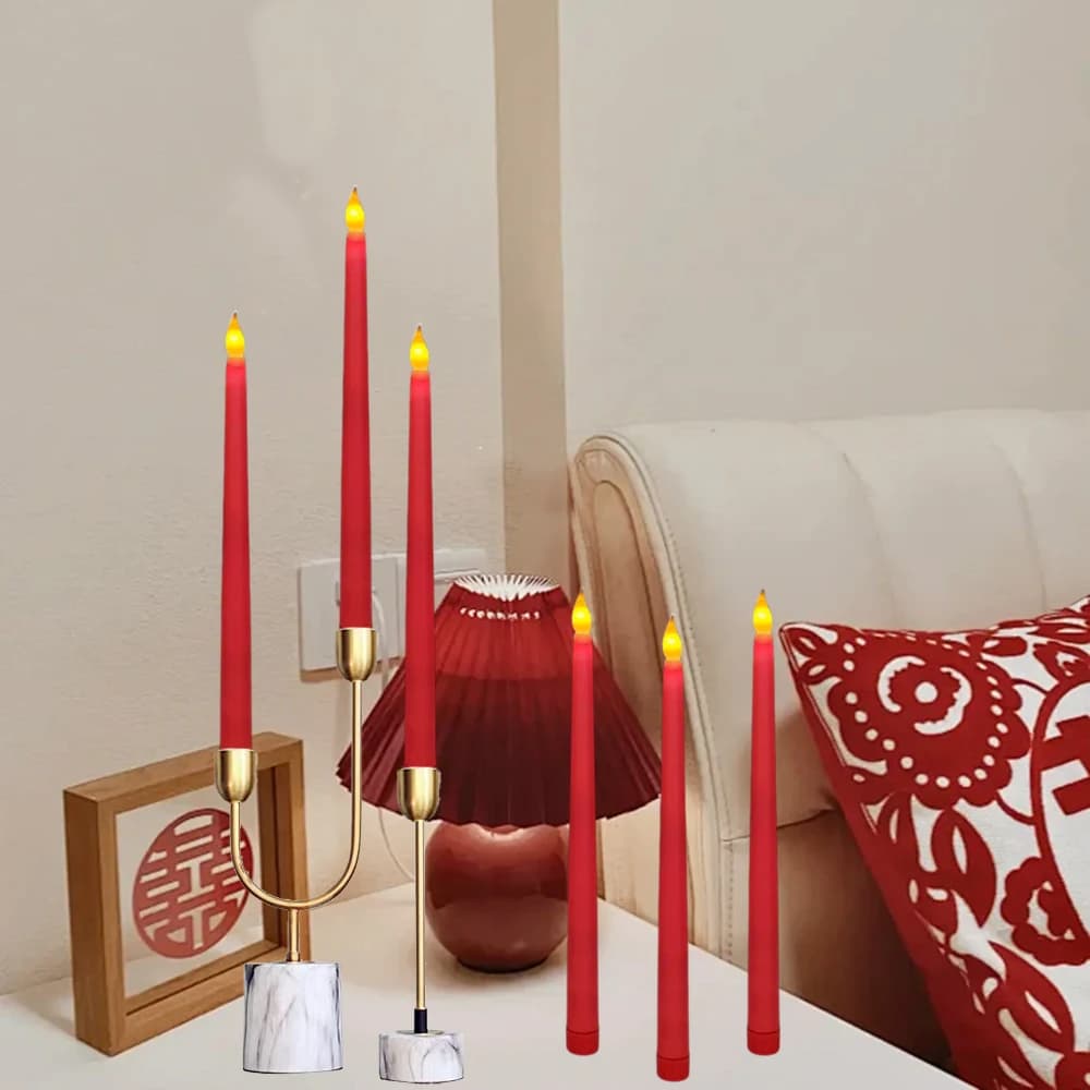6pcs Flame Head LED Long Candles Lights Flameless, Valentine's Day NewYear & Wedding Halloween Christmas Decorative Candle Light
