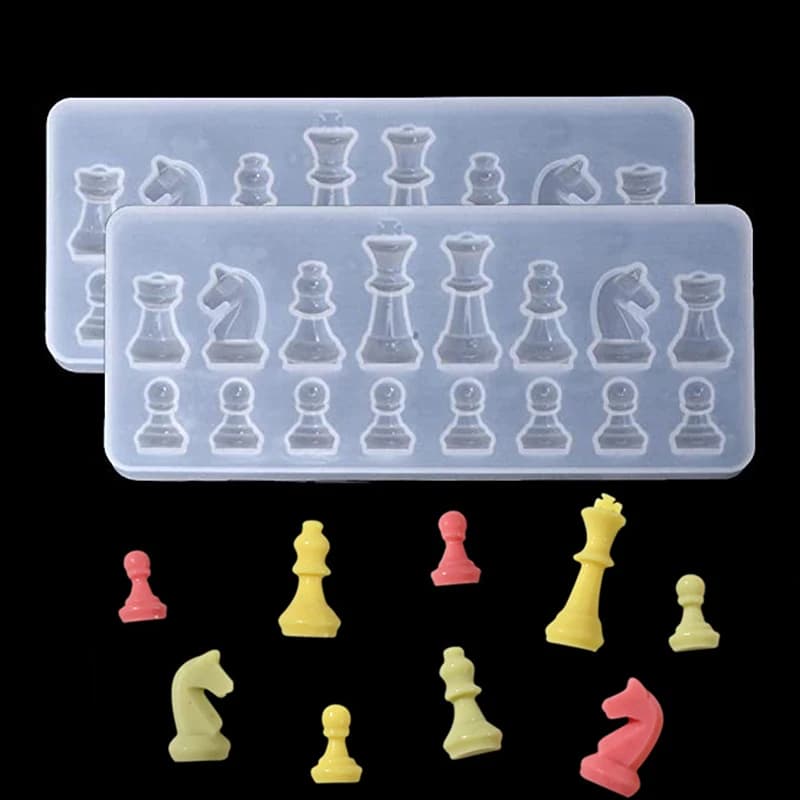 Pezzi degli scacchi Stampo in silicone Ajedrez internazionale Stampo in silicone Resina epossidica Strumento di decorazione per colata artigianale Cubo di ghiaccio al cioccolato