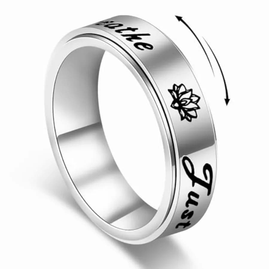 Anello Antistress Serene Lotus: Anello Girevole 'Just Breathe' per Donne, Motivo Floreale Rotante per Calma e Concentrazione, Placcato in Oro 18K