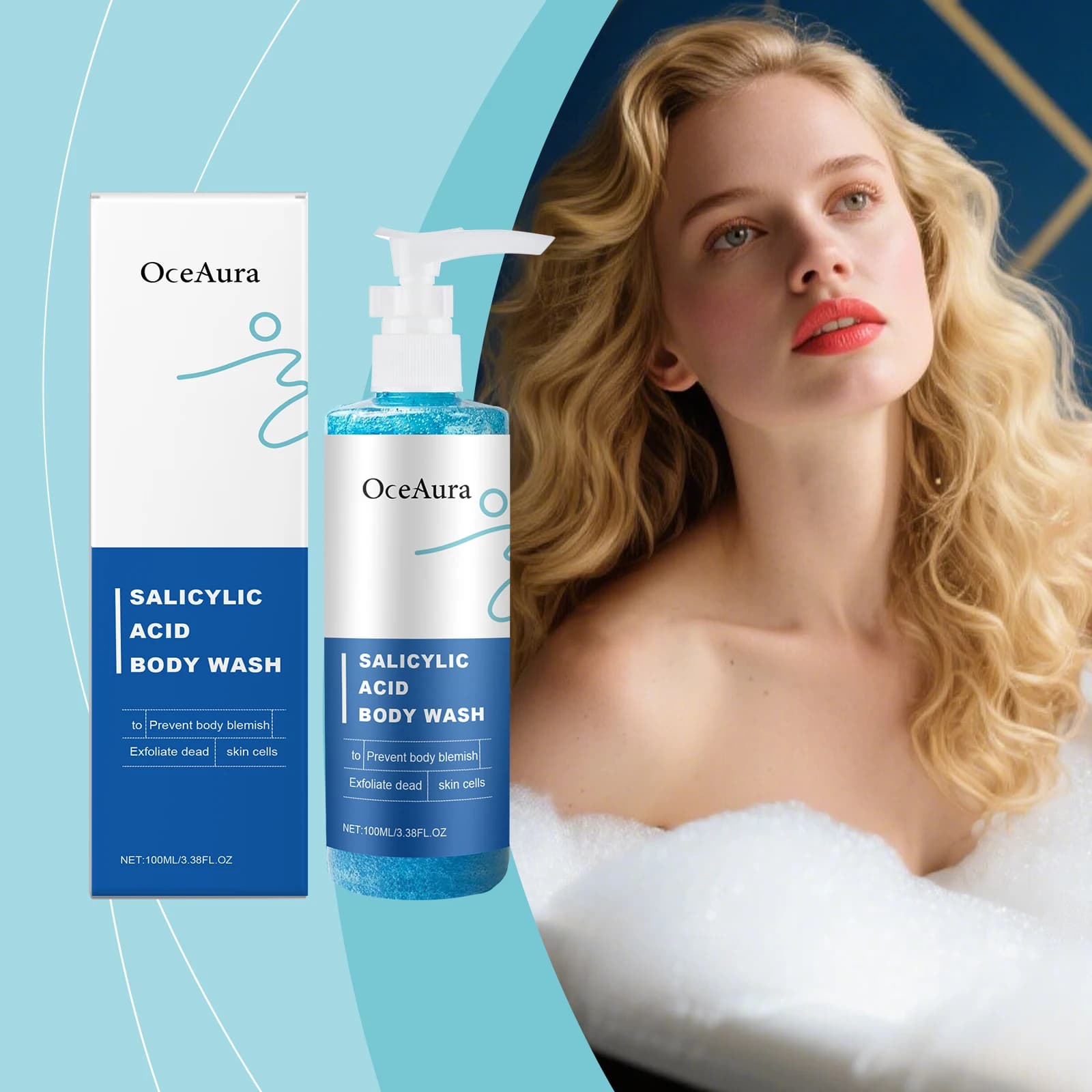 Gel doccia esfoliante all'acido salicilico Rimuovi lo sporco della pelle Prevenire il blocco dei pori Migliora la struttura della pelle Detergente per il controllo dell'olio Lavaggio del corpo