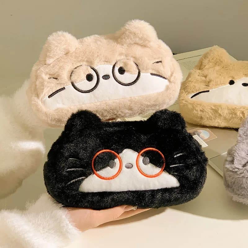 Astuccio Peluche Carino con Design Occhiali Animali, Grande Capacità, a Forma di Gatto o Cane, Borsa per Trucchi, Borsa per Cancelleria Scolastica, Regalo per Bambini