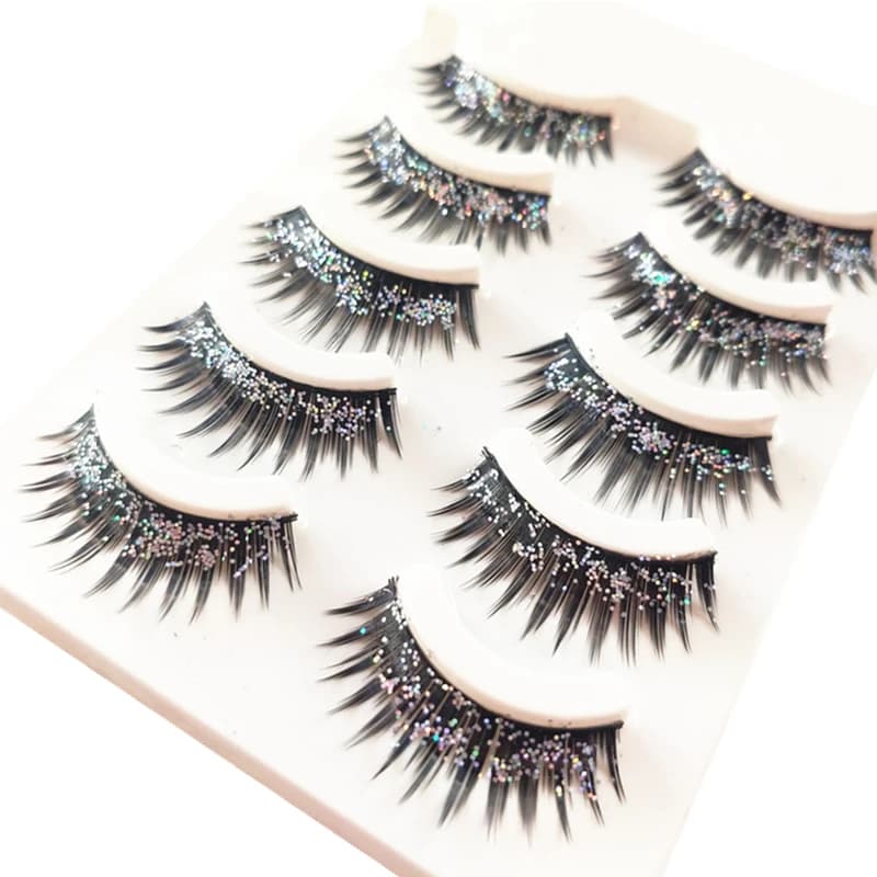 5 paia di ciglia finte Glitter spesse 3D Crossing Natural Long Fashion Lashes strumenti per il trucco