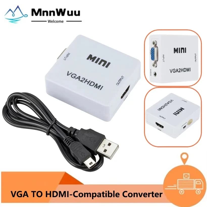MnnWuu 1080P VGA 2 connettore adattatore Audio HDMI VGA2HDMI Mini convertitore da VGA a HDMI con Audio per PC Laptop a proiettore HDTV