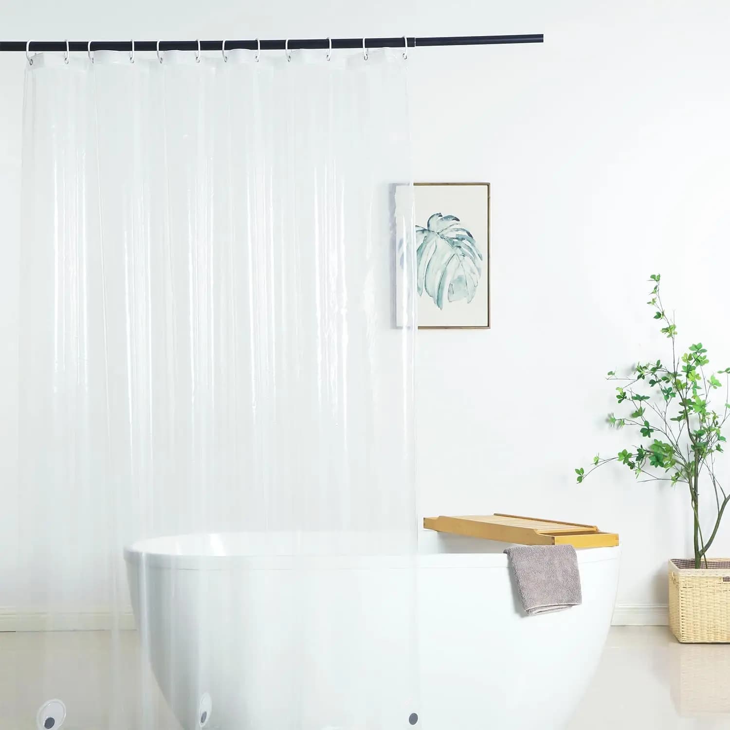 Telo Doccia Trasparente in PEVA Resistente 72x75 Pollici, Impermeabile con 3 Pesi