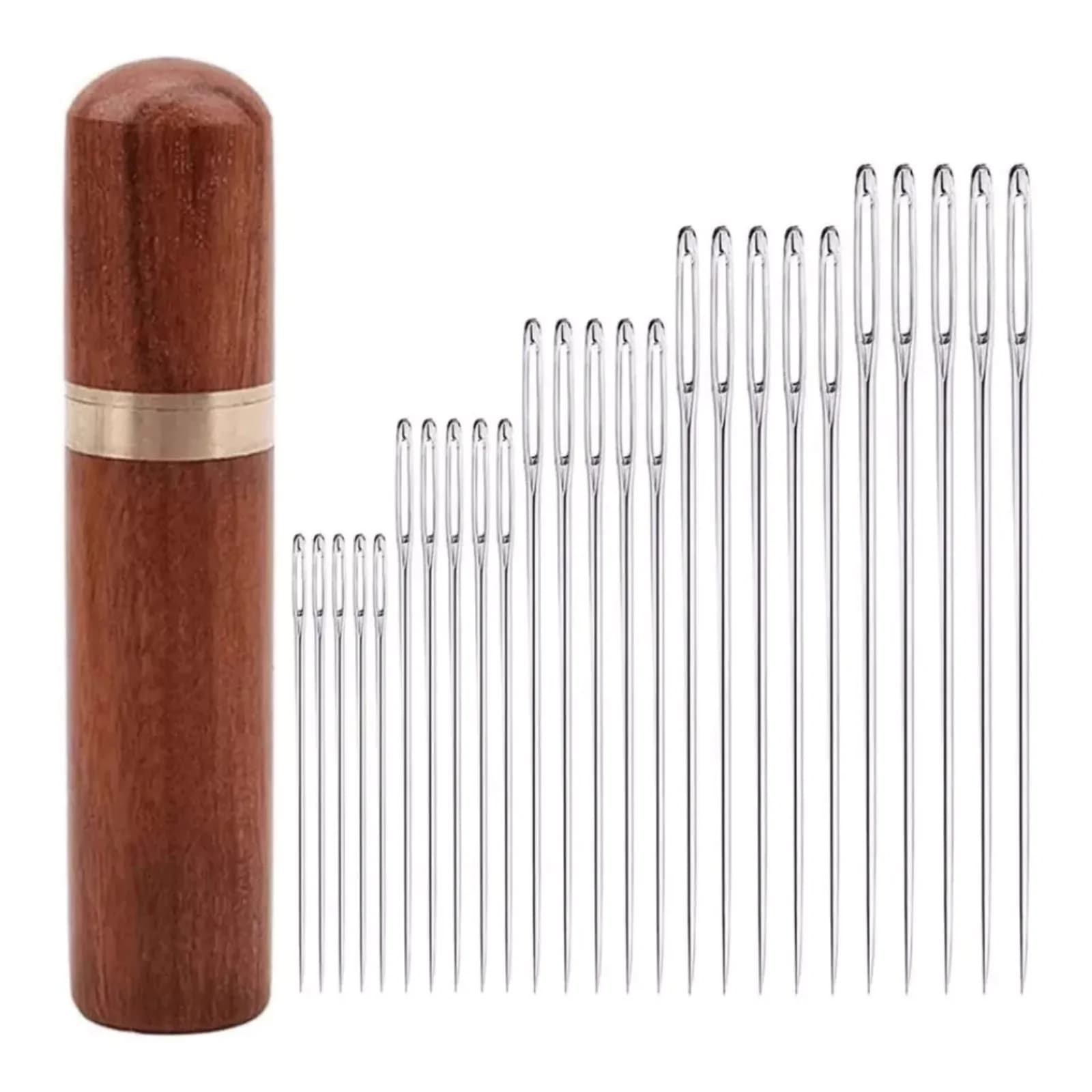 25 Pz/set Grande Occhio Aghi Per Cucire 5 Formati Occhio Grande Cucito A Mano Aghi Affilati Filo Da Ricamo Ago Con Custodia Per Aghi In Legno