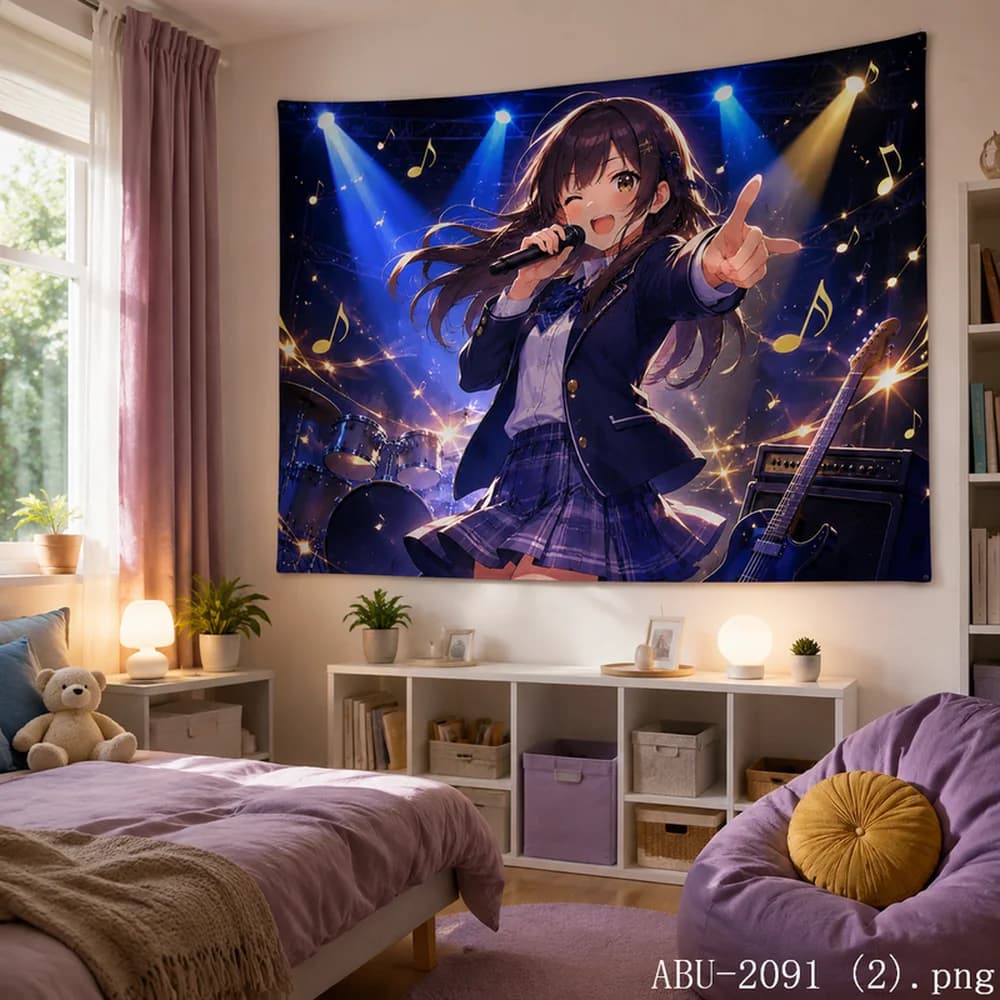 VIKAMA Swimming Pool Tapestry – Anime Girl in Yellow Cap, Freestyle Stroke, Splash Water, Summer Sports Wall Art