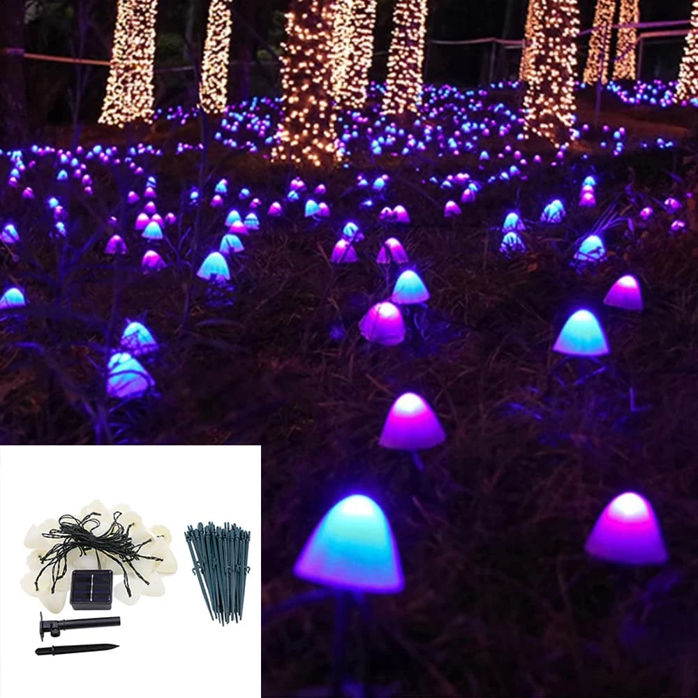 Luci solari a fungo Passerella ad energia solare Lampione stradale impermeabile per esterni Palo da cortile Stringa di paesaggio Via a LED Patio Terra